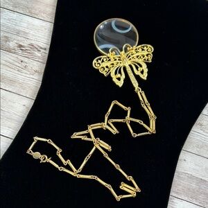 Vintage Accessocraft Gold Butterfly Magnifying Glass Necklace